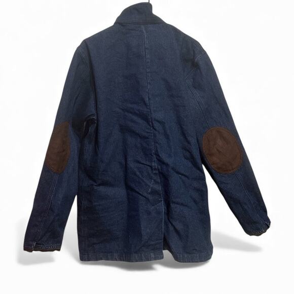 VTG Scandia Woods Denim Chore Jacket w/ Suede Trim Elbow Patches Large Button Up - Picture 3 of 10